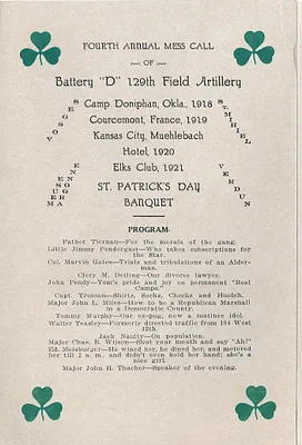 Program from the 1921 Battery D Reunion Banquet