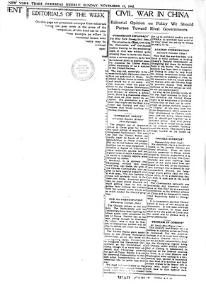 Newspaper Clipping, New York Times Overseas Weekly, "Civil War in China"