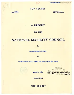 National Security Council Report 47/3, Report to the National Security Council by the Department of State on United States Policy Toward the Arab States and Israel