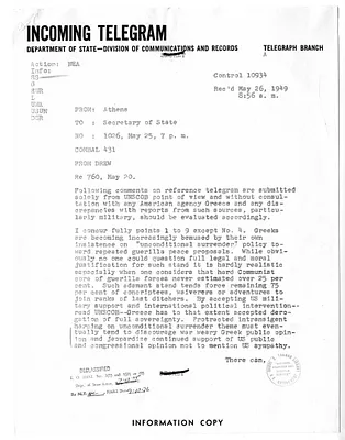 Telegram from Henry Grady to Secrertary of State Dean Acheson