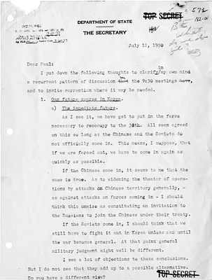 Memorandum from Secretary of State Dean Acheson to Paul Nitze