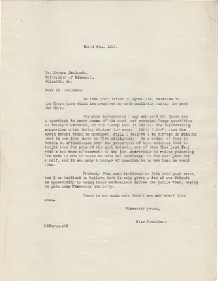 Letters Sent to Dr. Herman Schlundt, April 4, 1932