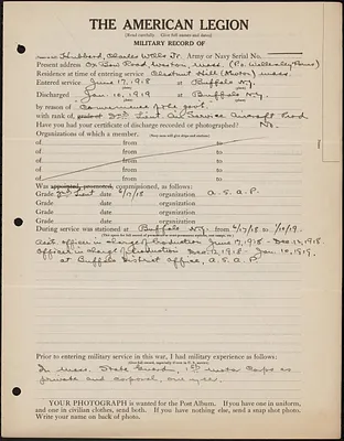 American Legion military record of Charles Wells Hubbard, Jr.