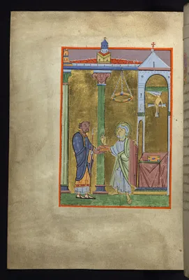 Leaf from the Reichenau Gospels: An Abbot Presents the Book to Saint Peter