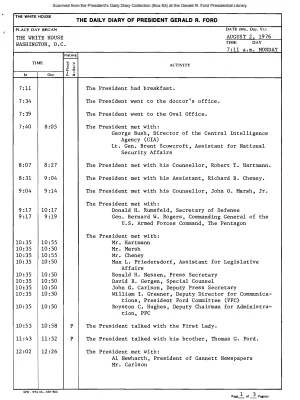President Gerald R. Ford's Daily Diary, August 02, 1976
