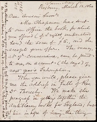 Letter from Samuel May, Jr., Roxbury, to Samuel Joseph May, March 12, 1860