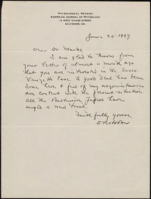 Autograph note signed to Jeannette Marks, Baltimore, Md., June 20, 1927