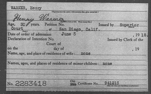 Warner, Henry - 1918