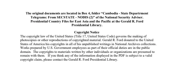 Cambodia - State Department Telegrams: From SECSTATE - NODIS (2)