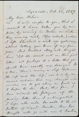 Letter from William Lloyd Garrison, Syracuse, [NY], to Helen Eliza Garrison, Oct. 26, 1847