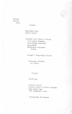 White House Dinner and Supper Menu