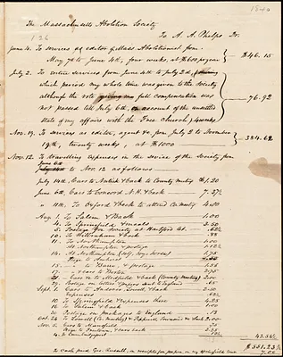 Massachusetts Abolition Society expense account of A. A. Phelps, 1840