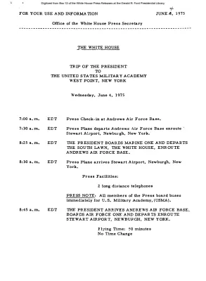 Trip of the President to the United States Military Academy, West Point, New York [Schedule]