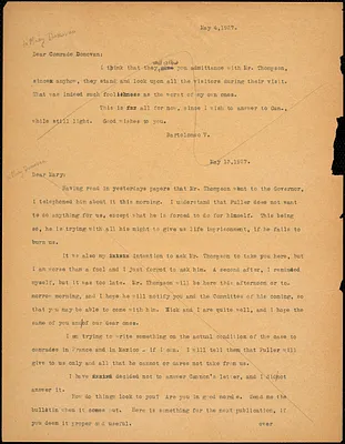 Bartolomeo Vanzetti typed note (copy) to Mary Donovan, [Dedham], 4 May 1927 ; Bartolomeo Vanzetti typed letter (copy) to Mary Donovan, [Dedham], 13 May 1927