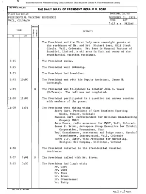 President Gerald R. Ford's Daily Diary, December 31, 1976