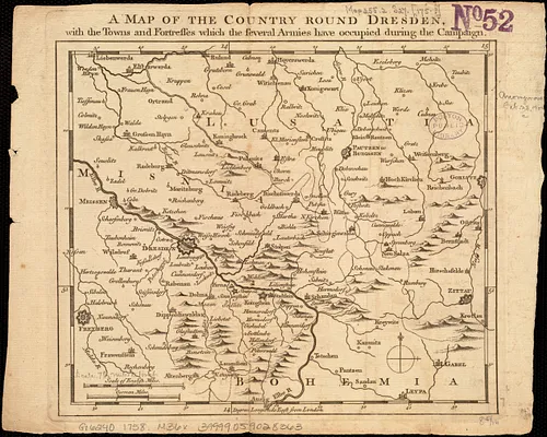 A map of the country round Dresden, with the towns and fortresses which the several armies have occupied during the campaign
