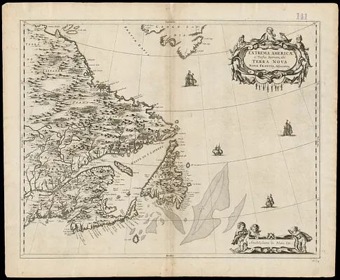 Extrema Americae versus Boream, ubi Terra Nova, Nova Francia, adjacentiaque