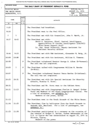 President Gerald R. Ford's Daily Diary, August 21, 1974