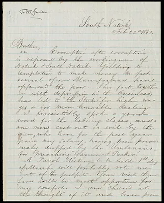 Letter from William Gustavus Babcock, South Natick, [Mass.], to William Lloyd Garrison, Feb. 22'd, 1860