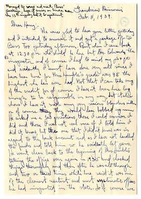 Letter from Mary Jane Truman to Harry S. Truman