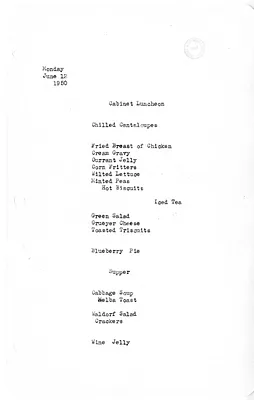 White House Luncheon and Supper Menu
