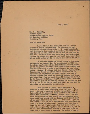 [Sacco-Vanzetti Defense League] typed letter (copy) to Abe Katosfsky (Ladies' Garment Workers Union), [New York, N. Y], July 2, 1924