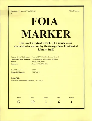 Institute of International Education 10/25/89 [OA 8748]