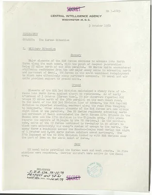 Memorandum from R. H. Hillenkoetter, Korean Situation