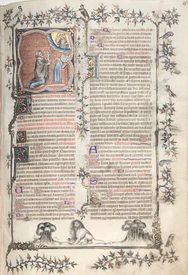 The Gotha Missal:  Fol. 11r, Offering of the Souls;  Bas-de-Page, Lions