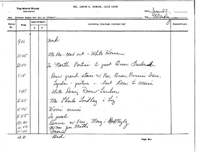 Lady Bird Johnson's Daily Diary Entry, 1/27/1964