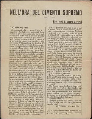 Il Comitato di Difesa handbill, in Italian, "Nell'Ora Del Cimento Supremo," [July 1920]