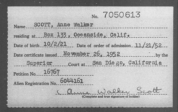 Scott, Anne Walker - 1952