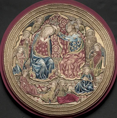 Embroidered Tondo from an Altar Frontal: The Coronation of the Virgin