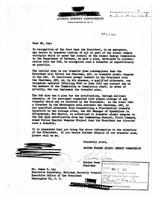 Memorandum from Gordon Dean to James Lay