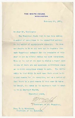 Letter from William Loeb, Jr. to E. A. Hitchcock