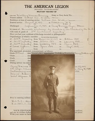 American Legion military record of Winthrop Warren Kenney