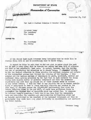 Memorandum of Conversation with Secretary of State Dean Acheson, Governor Thomas Dewey, and Philip Jessup