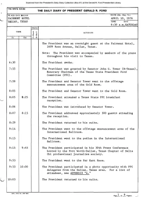 President Gerald R. Ford's Daily Diary, April 10, 1976