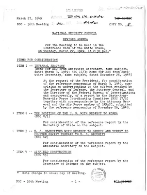 Revised Agenda, Thirty-Sixth Meeting of the National Security Council