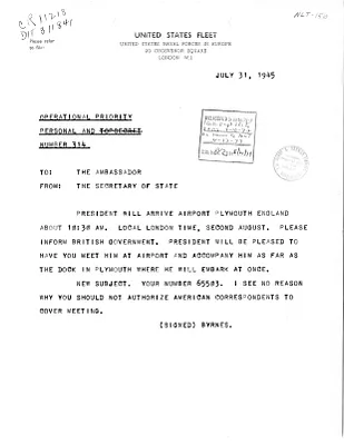 Telegram from Secretary of State James Byrnes to Ambassador John G. Winant