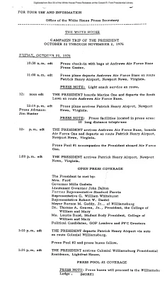 Campaign trip of the President - October 22 through November 2, 1976 [Schedule]