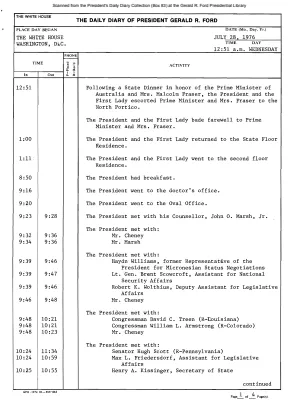 President Gerald R. Ford's Daily Diary, July 28, 1976