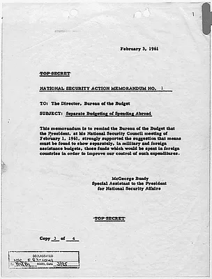 National Security Action Memorandum No. 1 Separate Budgeting for Spending Abroad