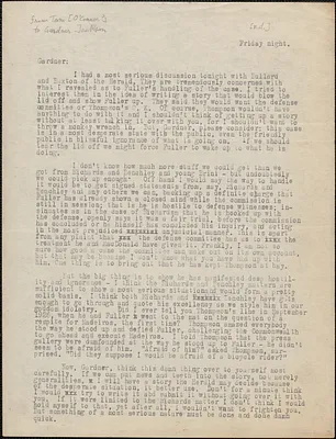 Tom [O'Connor] typed letter signed to Gardner [Jackson, Waltham, Mass?, July-August 1927]
