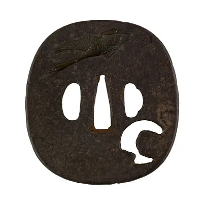 Tsuba with a Wild Goose and Moon