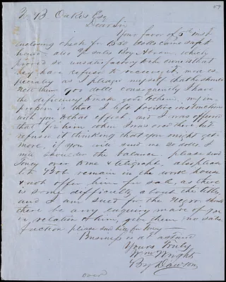 William Wright, Savannah, Ga.?, autograph letter signed to Ziba B. Oakes