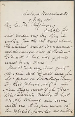 Mabel Loomis Todd, Amherst, Mass., autograph letter signed to Thomas Wentworth Higginson, 9 July 1891