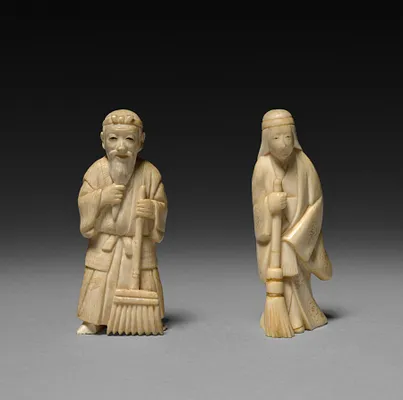 Man with Rake and Woman with Broom