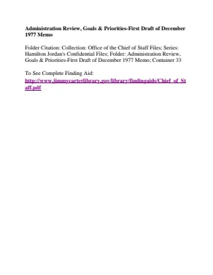 Administration Review, Goals and Priorities - First Draft of December 1977 - Memo