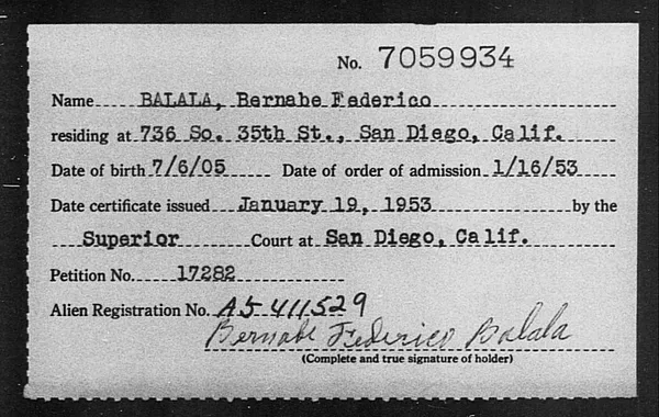 Balala, Bernabe Federico - 1953